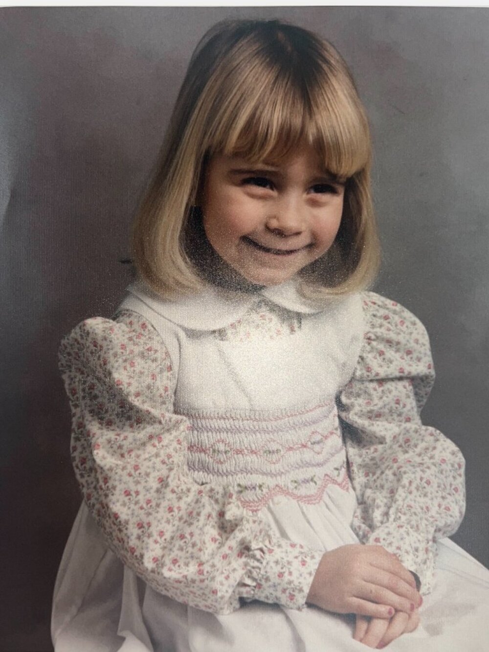 Handcrafted Smocked Pinafore Dress Size 4-6 Floral Vintage Amish Country Church